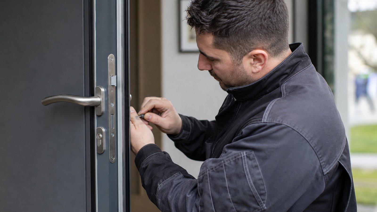Serrurier intervenant en urgence sur une serrure de porte d'entrée